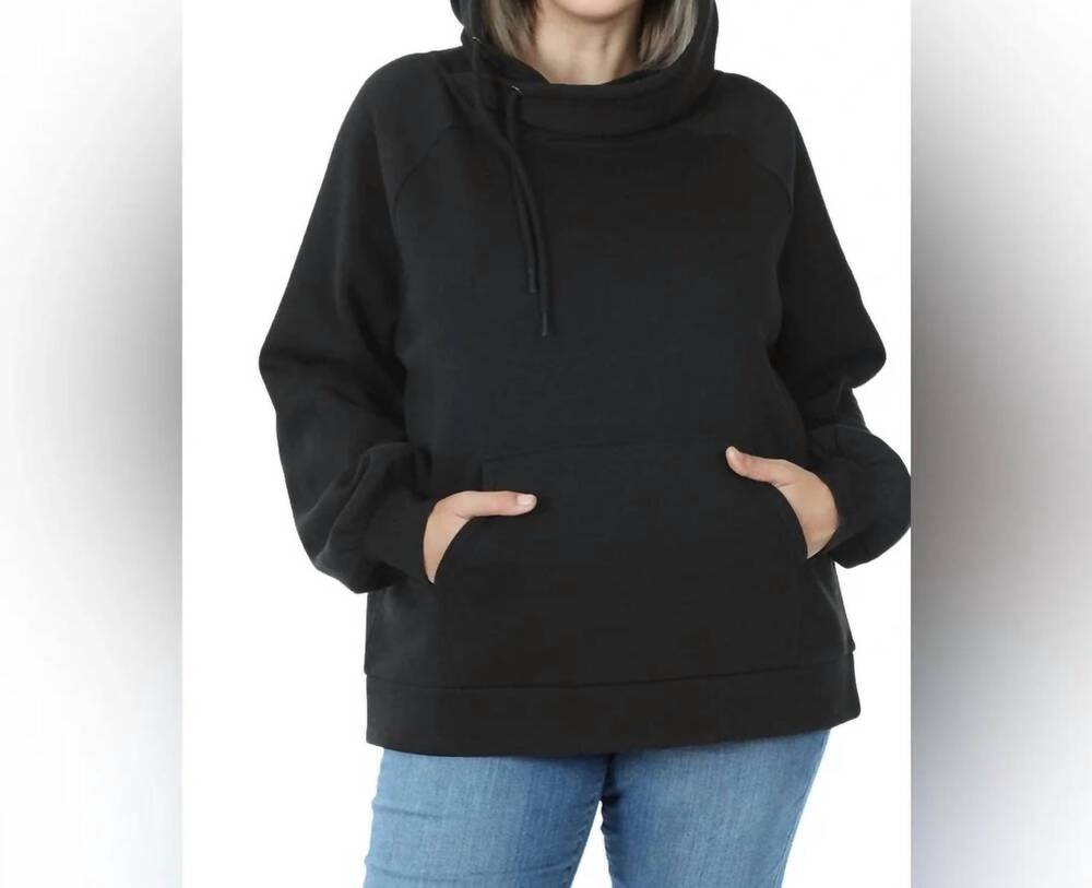 NEW ZENANA wynter side tie hoodie sweatshirt in black